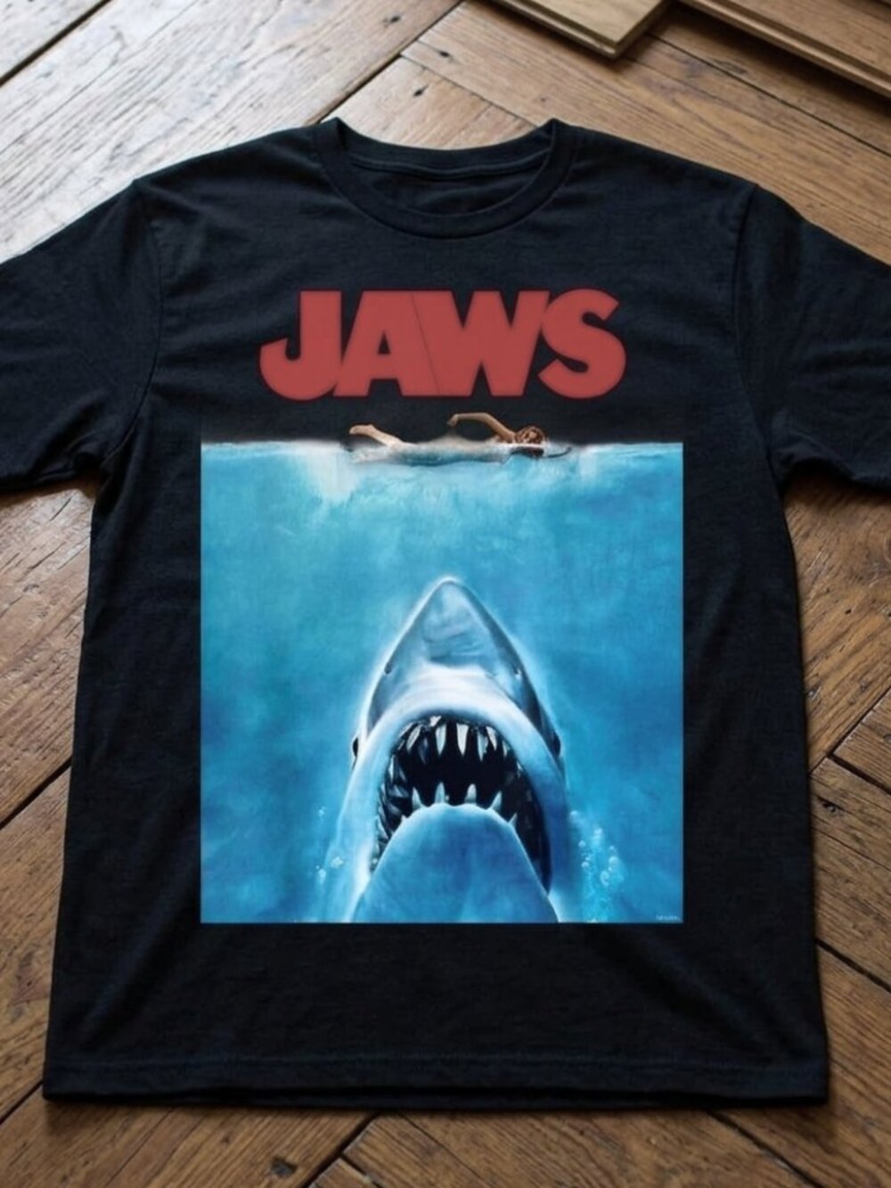 Vintage Jaws Movie Poster Graphic Tee Retro Horror Shark Film Shirt